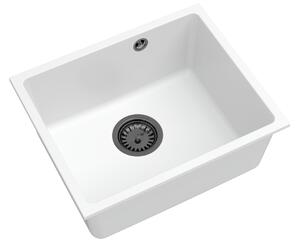 Sink Quality Crypton 55, kuchyňský granitový dřez 460x375x205 mm + černý sifon, bílá, SKQ-CRY.W.1KBO.55.XB