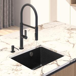 Sink Quality Crypton 55, kuchyňský granitový dřez 460x375x205 mm + černý sifon, černá, SKQ-CRY.C.1KBO.55.XB