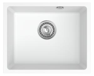 Sink Quality Crypton 55, kuchyňský granitový dřez 460x375x205 mm + chromový sifon, bílá, SKQ-CRY.W.1KBO.55.X