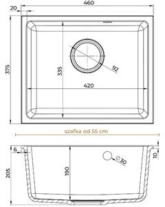 Sink Quality Crypton 55, kuchyňský granitový dřez 460x375x205 mm + černý sifon, černá, SKQ-CRY.C.1KBO.55.XB