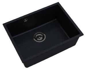 Sink Quality Crypton 60, kuchyňský granitový dřez 535x400x205 mm + černý sifon, černá skvrnitá, SKQ-CRY.B.1KBO.60.XB
