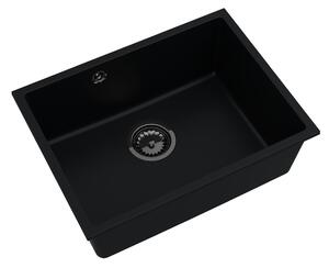 Sink Quality Crypton 60, kuchyňský granitový dřez 535x400x205 mm + černý sifon, černá, SKQ-CRY.C.1KBO.60.XB
