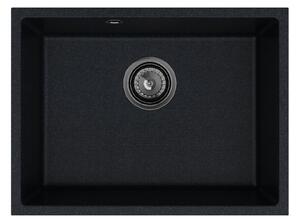 Sink Quality Crypton 60, kuchyňský granitový dřez 535x400x205 mm + černý sifon, černá skvrnitá, SKQ-CRY.B.1KBO.60.XB