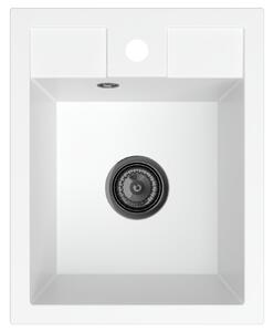 Sink Quality Ferrum 40, kuchyňský granitový dřez 400x500x195 mm + černý sifon, bílá, SKQ-FER.W.1K40.XB