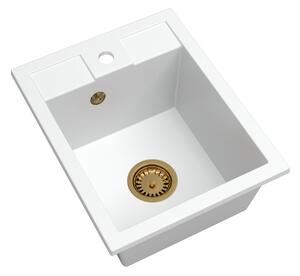 Sink Quality Ferrum 40, kuchyňský granitový dřez 400x500x195 mm + zlatý sifon, bílá, SKQ-FER.W.1K40.XG