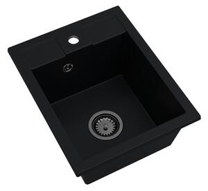 Sink Quality Ferrum 40, kuchyňský granitový dřez 400x500x195 mm + černý sifon, černá, SKQ-FER.C.1K40.XB