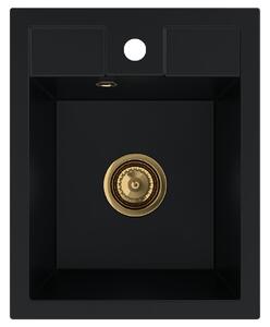 Sink Quality Ferrum 40, kuchyňský granitový dřez 400x500x195 mm + zlatý sifon, černá, SKQ-FER.C.1K40.XG