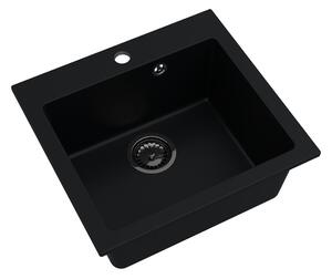 Sink Quality Ferrum 50, kuchyňský granitový dřez 490x450x195 mm + černý sifon, černá, SKQ-FER.C.1K50.XB