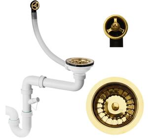 Sink Quality Ferrum, kuchyňský granitový dřez 605x495x210 mm + zlatý sifon, černá skvrnitá-BROCADE, SKQ-FER.B.5KBO.XG