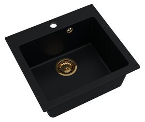 Sink Quality Ferrum 50, kuchyňský granitový dřez 490x450x195 mm + zlatý sifon, černá, SKQ-FER.C.1K50.XG