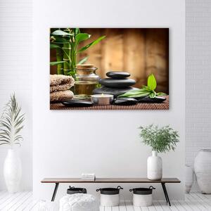 Obraz na plátně Zenová kompozice z černých kamenů a bambusu Rozměry: 60 x 40 cm