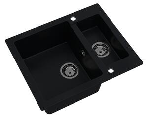 Sink Quality Ferrum, kuchyňský granitový dřez 605x495x210 mm + černý sifon, černá, SKQ-FER.C.5KBO.XB