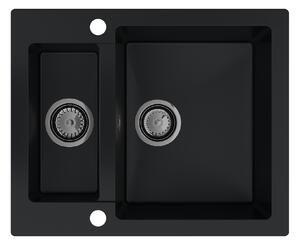Sink Quality Ferrum, kuchyňský granitový dřez 605x495x210 mm + černý sifon, černá, SKQ-FER.C.5KBO.XB