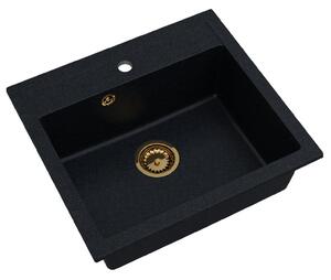 Sink Quality Ferrum, kuchyňský granitový dřez 565x510x205 mm + zlatý sifon, černá skvrnitá-Brocade, SKQ-FER.B.1K60.XG