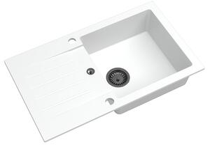 Sink Quality Natalie, kuchyňský granitový dřez 770x450x170 mm + černý sifon, bílá, SKQ-NAT.W.1KDO.XB