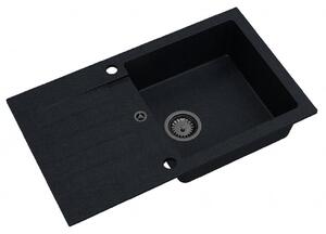 Sink Quality Natalie, kuchyňský granitový dřez 770x450x170 mm + černý sifon, černá skvrnitá-BROCADE, SKQ-NAT.B.1KDO.XB