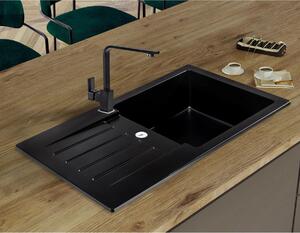 Sink Quality Natalie, kuchyňský granitový dřez 770x450x170 mm + zlatý sifon, černá, SKQ-NAT.C.1KDO.XG