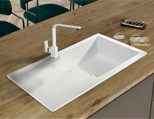 Sink Quality Natalie, kuchyňský granitový dřez 770x450x170 mm + chromový sifon, bílá, SKQ-NAT.W.1KDO.X