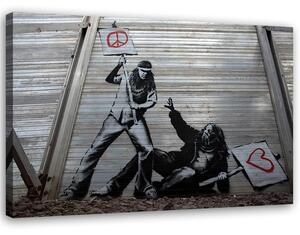 Obraz na plátně Boj za mír s láskou Banksy nástěnná malba Rozměry: 60 x 40 cm
