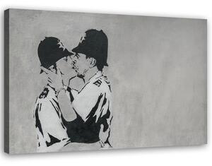 Obraz na plátně Líbání policistů, Banksy nástěnná malba Rozměry: 60 x 40 cm