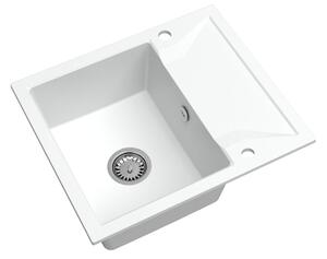 Sink Quality Obsidian, kuchyňský granitový dřez 590x500x210 mm + chromový sifon, bílá, SKQ-OBS.W.1KKO.X