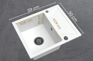 Sink Quality Obsidian, kuchyňský granitový dřez 590x500x210 mm + černý sifon, černá skvrnitá-Brocade, SKQ-OBS.B.1KKO.XB