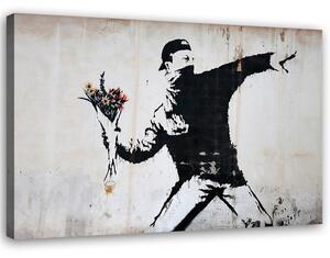 Obraz na plátně Banksy chuligán hází kytici květin Rozměry: 60 x 40 cm