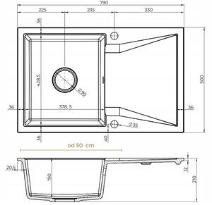 Sink Quality Obsidian, kuchyňský granitový dřez 790x500x210 mm + chromový sifon, černá, SKQ-OBS.C.1KDO.X