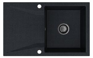 Sink Quality Obsidian, kuchyňský granitový dřez 790x500x210 mm + černý sifon, černá skvrnitá-Brocade, SKQ-OBS.B.1KDO.XB