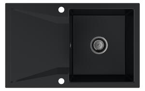 Sink Quality Obsidian, kuchyňský granitový dřez 790x500x210 mm + černý sifon, černá, SKQ-OBS.C.1KDO.XB