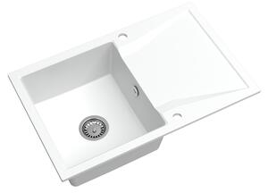 Sink Quality Obsidian, kuchyňský granitový dřez 790x500x210 mm + chromový sifon, bílá, SKQ-OBS.W.1KDO.X