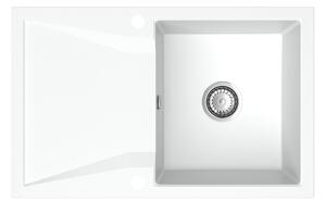 Sink Quality Obsidian, kuchyňský granitový dřez 790x500x210 mm + chromový sifon, bílá, SKQ-OBS.W.1KDO.X