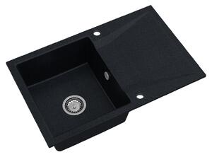Sink Quality Obsidian, kuchyňský granitový dřez 790x500x210 mm + chromový sifon, černá skvrnitá-Brocade, SKQ-OBS.B.1KDO.X