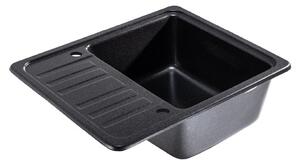 Sink Quality Sapphire, granitový kuchyňský dřez 565x460x210 mm + černý sifon, 1-komorový, černá skvrnitá-BROCADE, SKQ-SAP.B.1KKO.XB