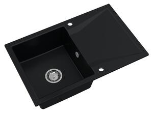 Sink Quality Obsidian, kuchyňský granitový dřez 790x500x210 mm + chromový sifon, černá, SKQ-OBS.C.1KDO.X