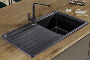 Sink Quality Sapphire, kuchyňský granitový dřez 755x460x190 mm + zlatý sifon, černá skvrnitá-BROCADE, SKQ-SAP.B.1KDO.XG