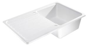 Sink Quality Sapphire, kuchyňský granitový dřez 755x460x190 mm + černý sifon, bílá, SKQ-SAP.W.1KDO.XB