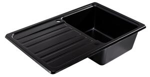 Sink Quality Sapphire, kuchyňský granitový dřez 755x460x190 mm + černý sifon, černá, SKQ-SAP.C.1KDO.XB