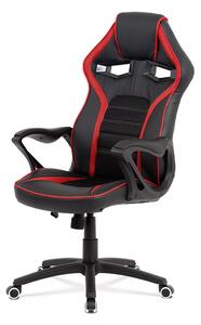 Kancelářská židle, černá ekokůže + červená látka MESH