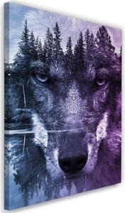 Obraz na plátně Abstraktní vlk na pozadí lesa a jezera Rozměry: 40 x 60 cm