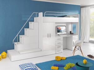 Dětská multifunkční patrová postel s roštem 80x200 GORT - bílá
