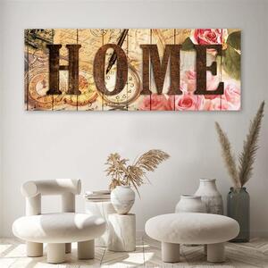 Obraz Nápis Home, retro hodiny, dopisy a květiny Velikost: 90 x 30 cm, Provedení: Panelový obraz