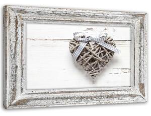 Obraz na plátně Pletené srdce s mašlí dřevo Rozměry: 60 x 40 cm