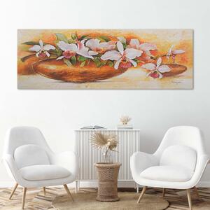 Obraz na plátně Zahradní květiny v kulaté váze Rozměry: 90 x 30 cm