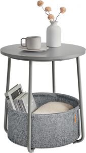 VASAGLE Kulatý odkládací stolek s textilním košem šedý