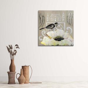 Obraz na plátně Bílá květina a černý pták Rozměry: 30 x 30 cm