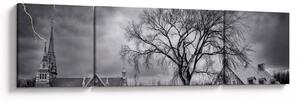 Obraz černobílé vesnice (170x50 cm)