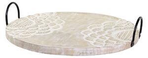Dřevěný servírovací podnos z mangového dřeva s řezbami Tours - Ø 41cm - Chic Antique