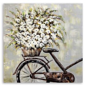 Obraz na plátně Kytice květin a jízdní kolo Rozměry: 30 x 30 cm