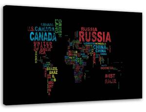 Obraz na plátně Mapa světa s názvy zemí Rozměry: 60 x 40 cm
